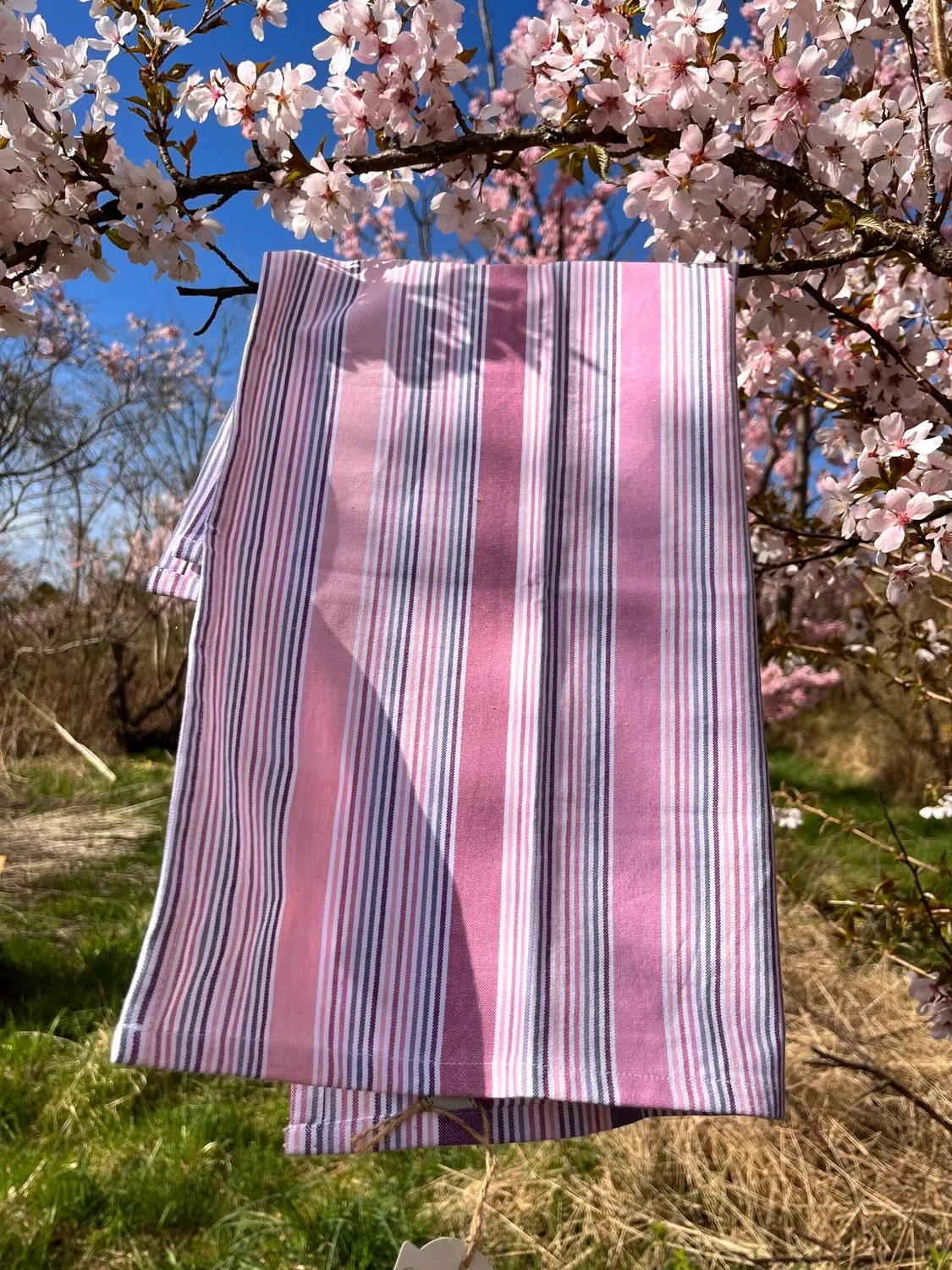 Solwang viskestykke multi lilla/rosa vævet bomuld