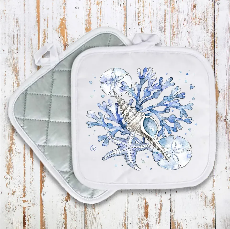 Avery Lane Gifts Coastal Blue Sand Dollar grydelap 20x20 cm