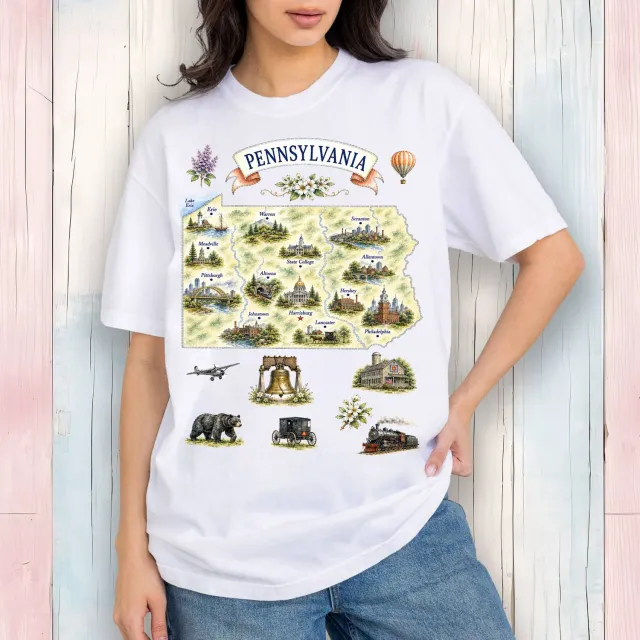 Avery Lane Gifts Pennsylvania State Map t-shirt hvid bomuld souvenir