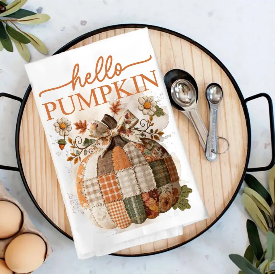 Avery Lane Gifts Fall Hello Pumpkin Quilted Patch viskestykke