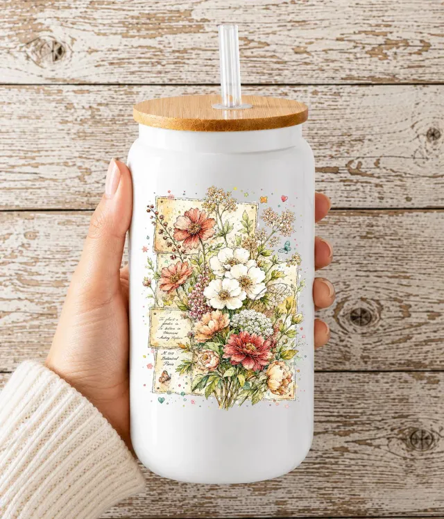 Avery Lane Gifts Wild Flowers drikkeglas 47 cl bambuslåg