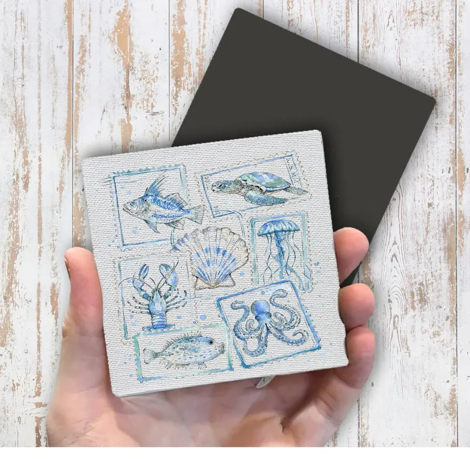 Avery Lane Gifts Coastal Blue Ocean magnet 10x10 cm canvas