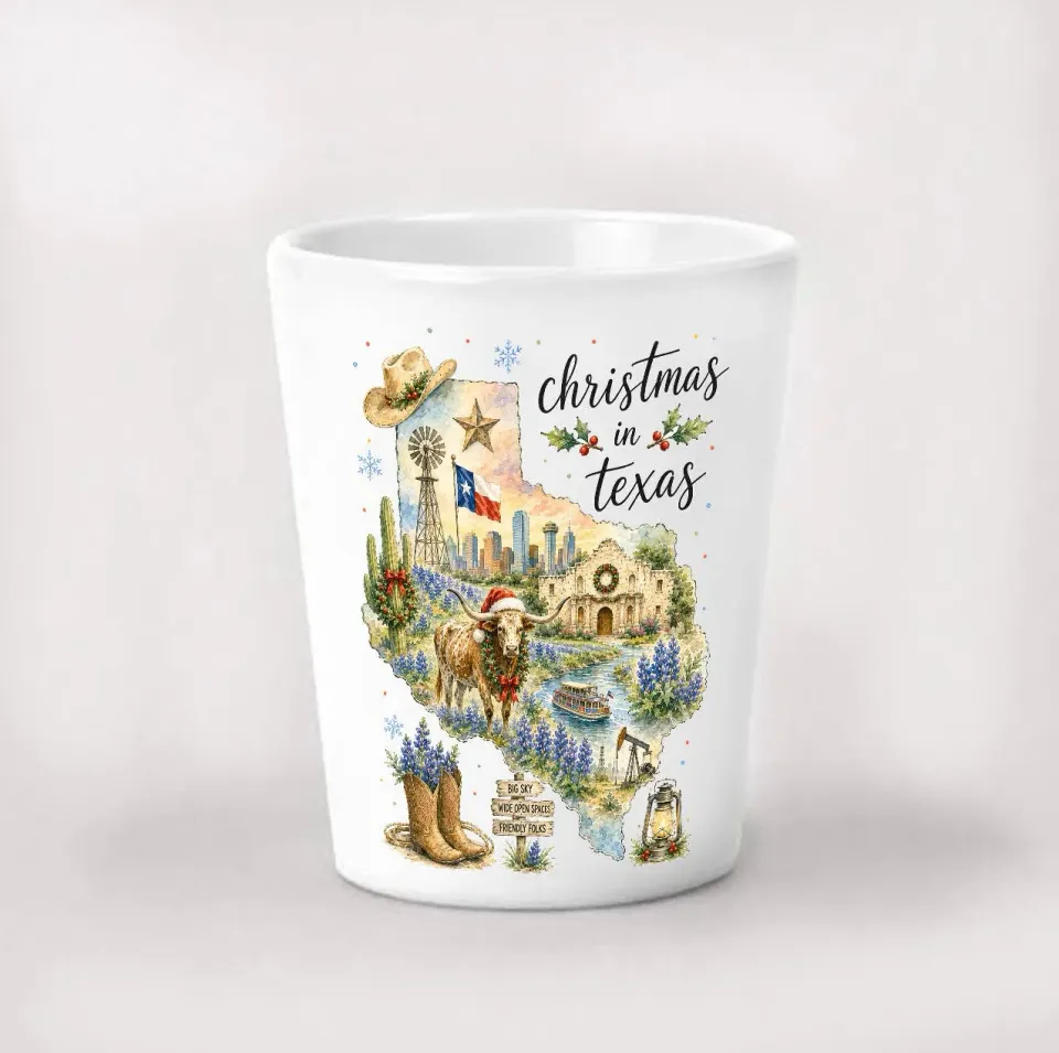 Avery Lane Gifts Christmas in Texas State Map shotglas hvid