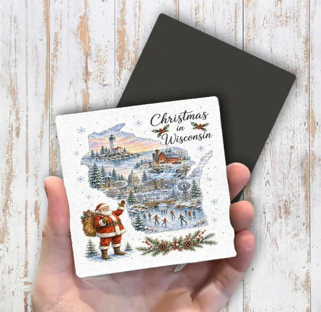 Avery Lane Gifts Christmas Wisconsin kort køleskabsmagnet 10x10 cm