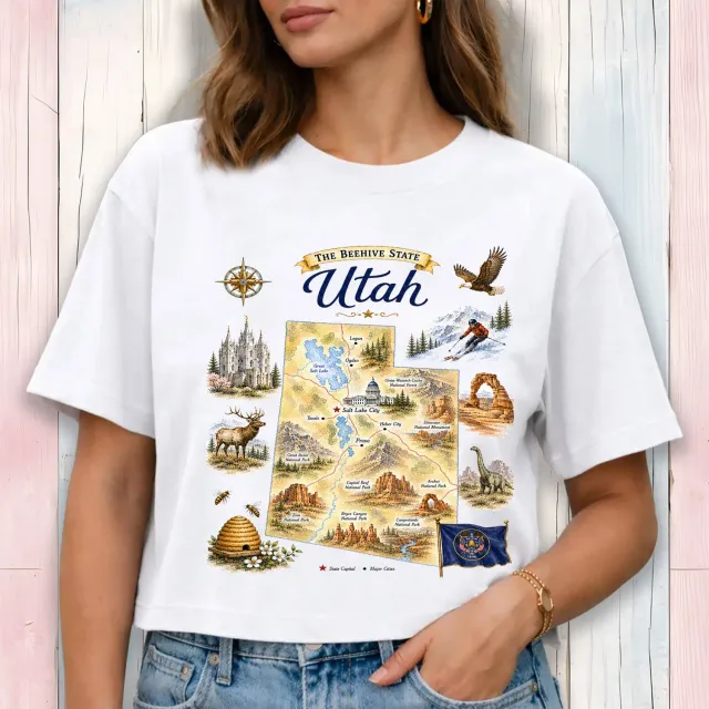 Avery Lane Gifts Utah Cropped T-shirt hvid bomuld
