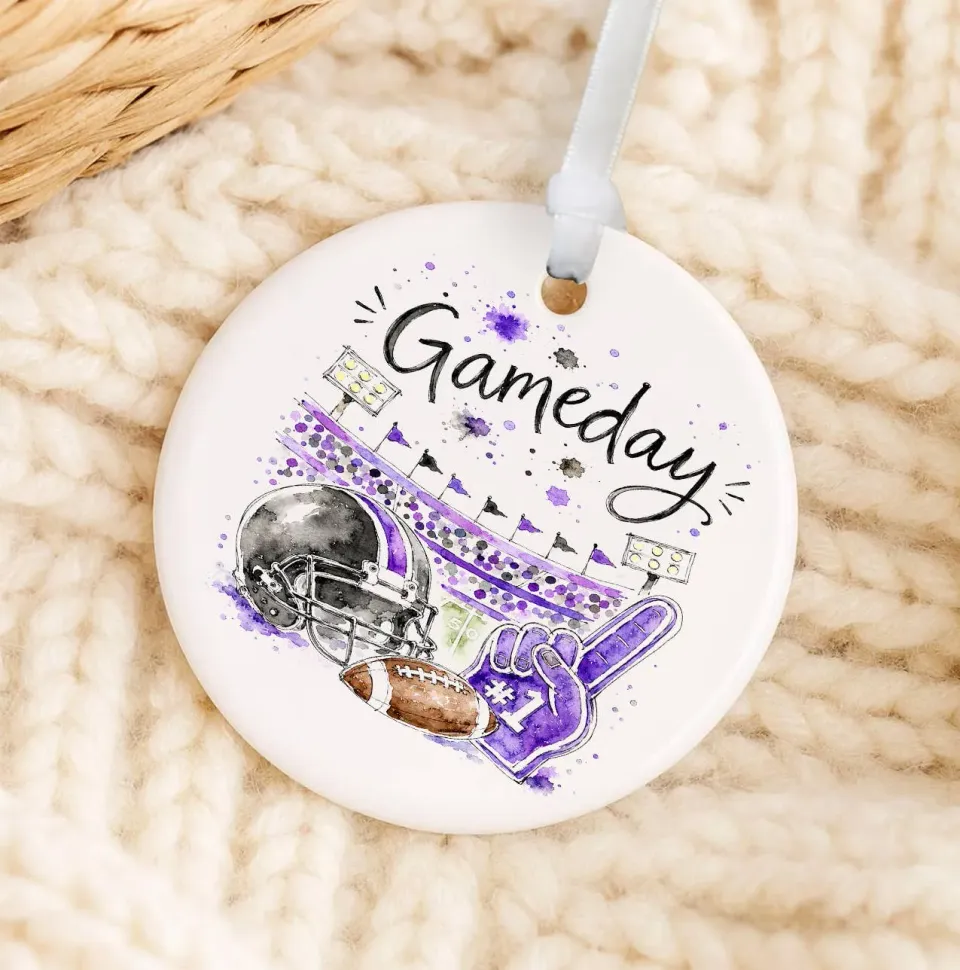 Gameday Football Black Purple julepynt porcelæn 7,6 cm