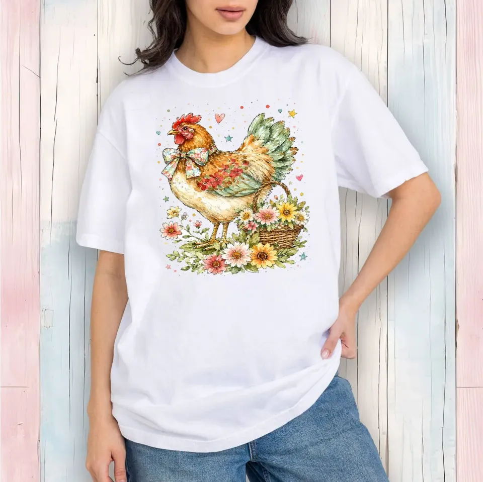 Avery Lane Gifts Country Hen Flowers t-shirt hvid S