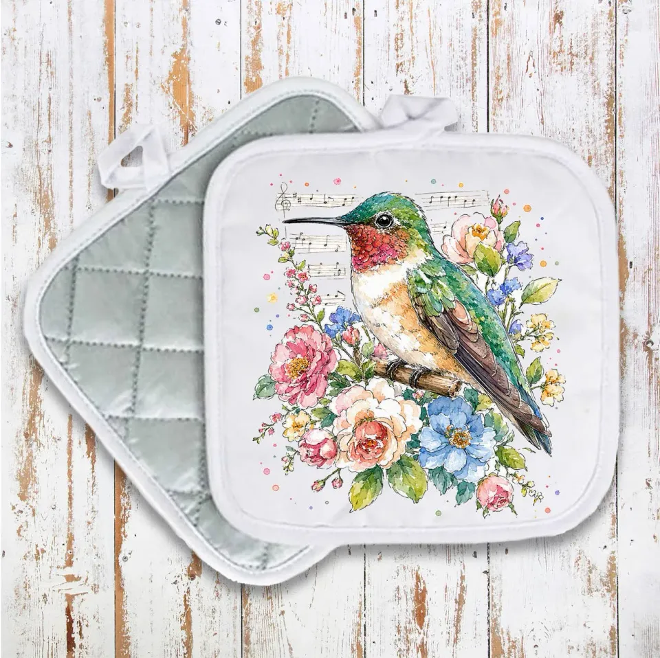 Avery Lane Gifts Spring Flowers Hummingbirds grydelap quiltet