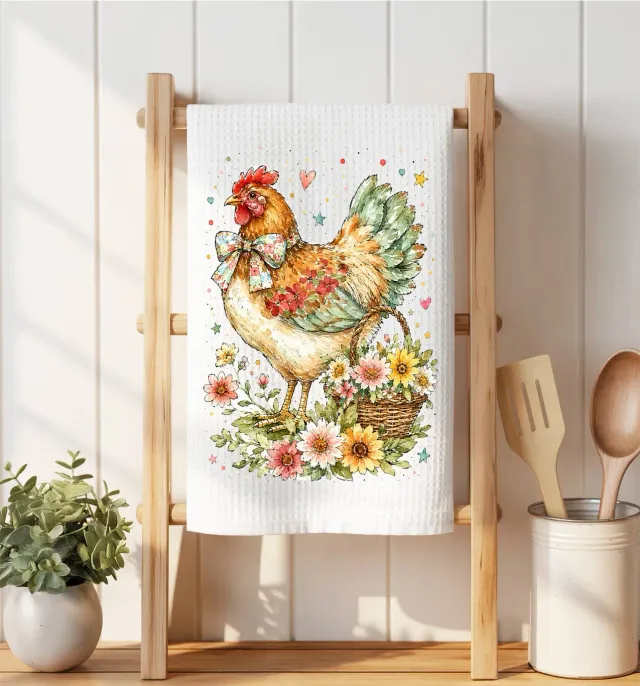 Avery Lane Gifts Watercolor Country Hen Flowers viskestykke sugende