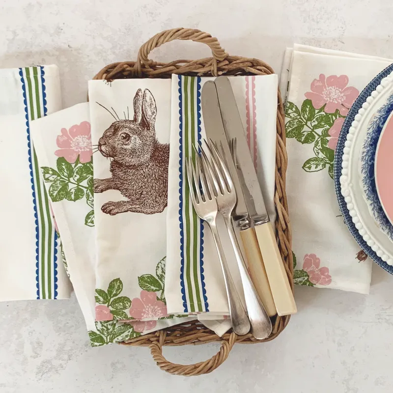 Thornback & Peel Scallop & Stripe stofserviet pink 45x45 bomuld