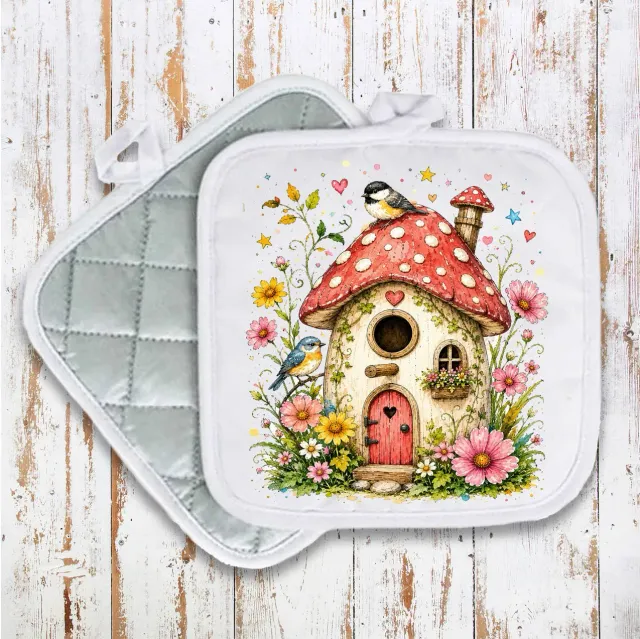 Avery Lane Gifts Mushroom Birdhouse grydelap quiltet blomst