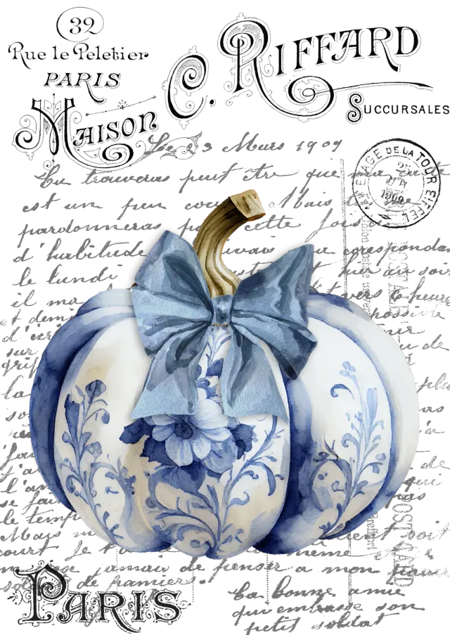 Avery Lane Gifts Chinoiserie Pumpkins viskestykke blå-hvid efterår