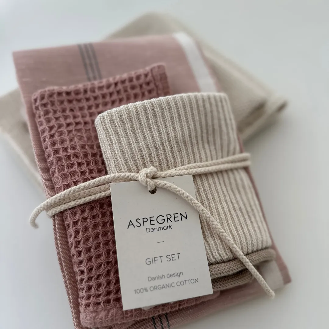 AspEgren Lychee køkken gavesæt viskestykker 3 dele beige bomuld