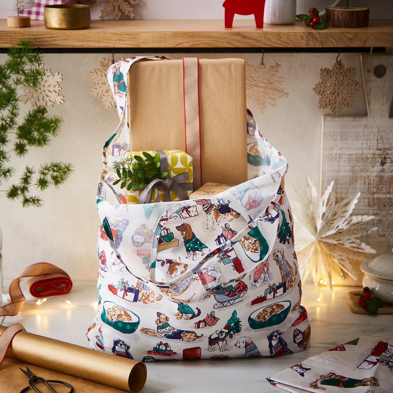 Ulster Weavers Merry Mutts Foldable Tote Bag mulepose juleprint