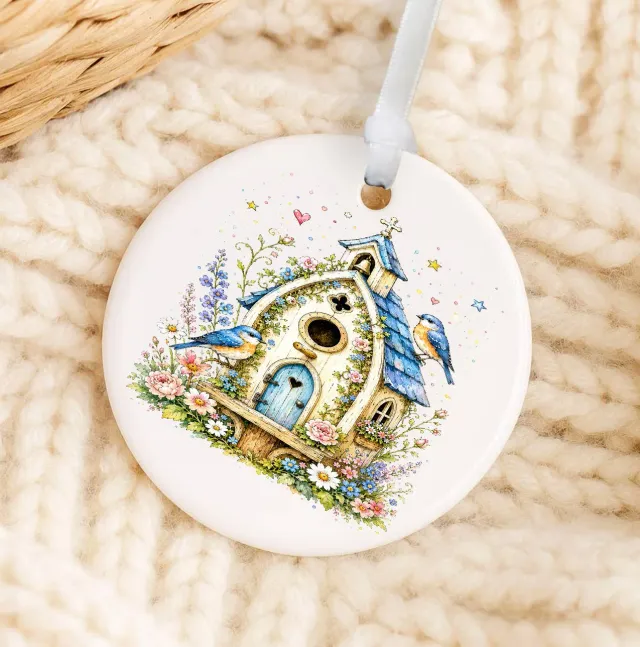 Avery Lane Gifts Birdhouse juleophæng porcelæn 7,6 cm