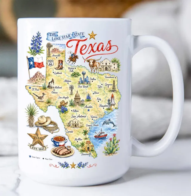 Avery Lane Gifts Texas krus keramik 443 ml landkort