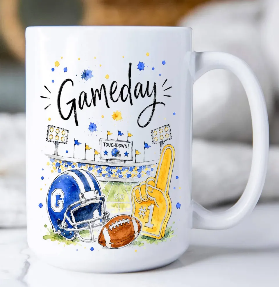 Avery Lane Gifts Gameday Football Royal Blue Gold krus 443 ml