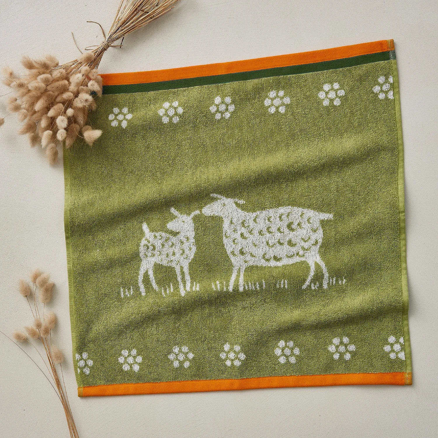 Coucke Sheep Jacquard håndklæde grøn 50x50 bomuld