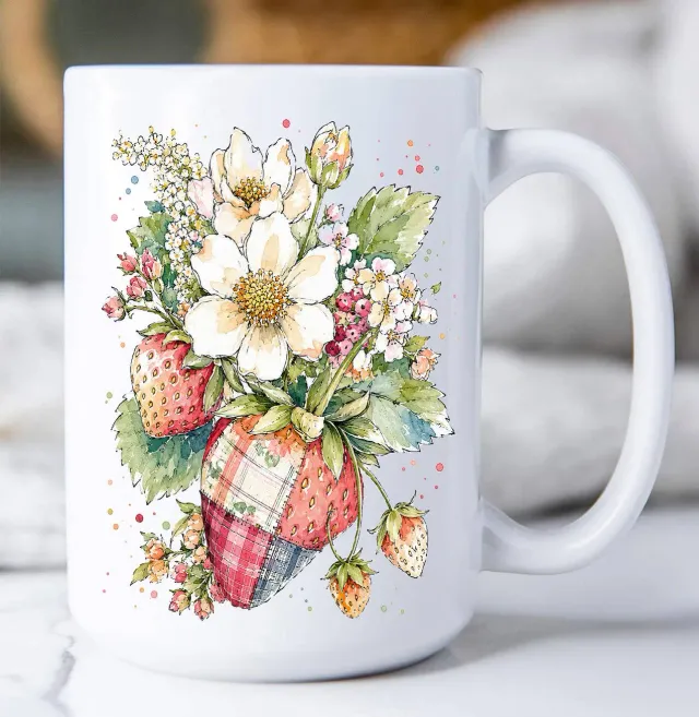 Avery Lane Gifts Watercolor Strawberry kaffekrus 15 oz keramik