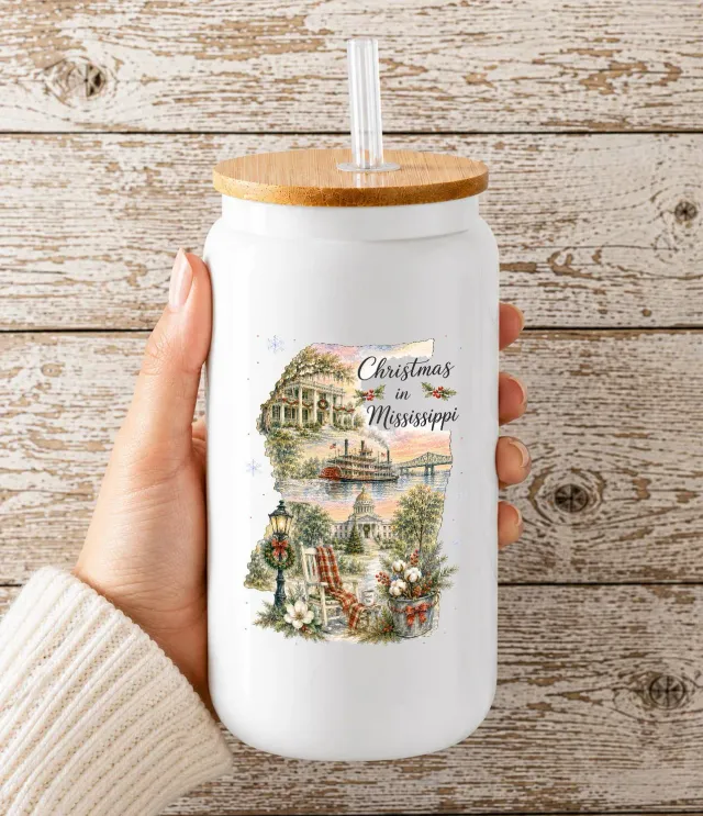 Avery Lane Gifts Mississippi State Map drikkeglas bambuslåg
