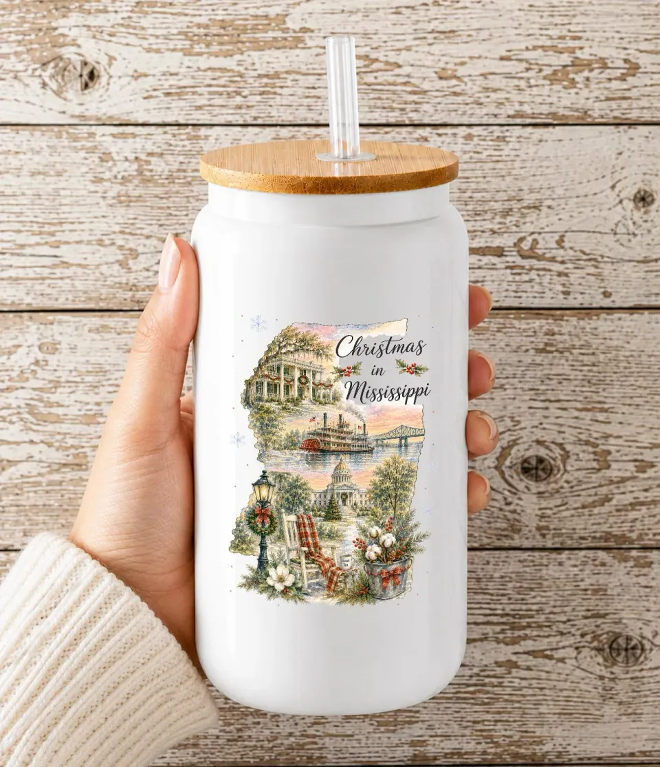 Avery Lane Gifts Mississippi State Map drikkeglas bambuslåg