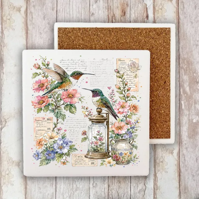 Avery Lane Gifts Vintage Flowers Hummingbirds bordskåner sten 10x10 cm