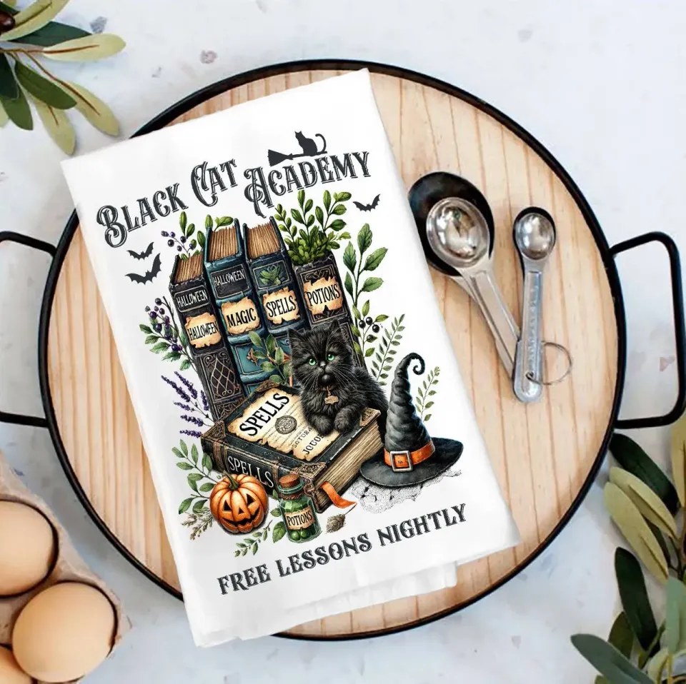 Avery Lane Gifts Black Cat Academy Books viskestykke 69x69 cm