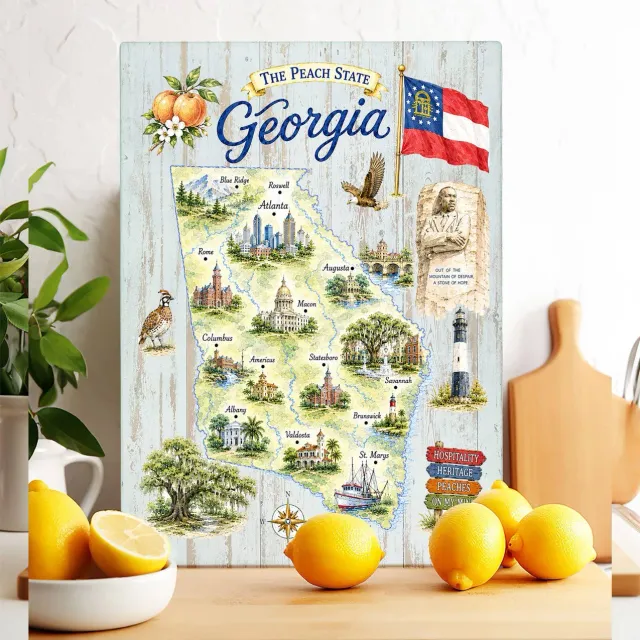 Avery Lane Gifts Georgia Map skærebræt glas 28x38 cm