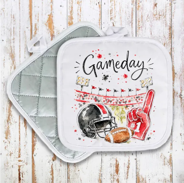 Avery Lane Gifts Gameday Football Black & Red grydelap bomuld