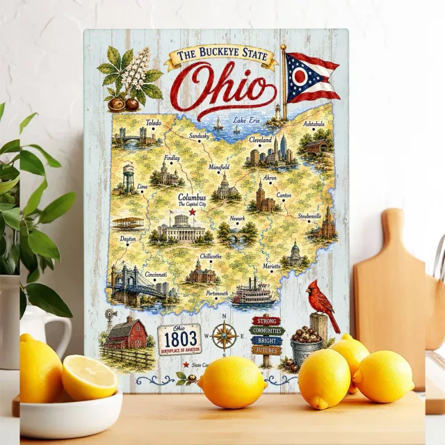 Avery Lane Gifts Ohio State Map skærebræt glas 28x38