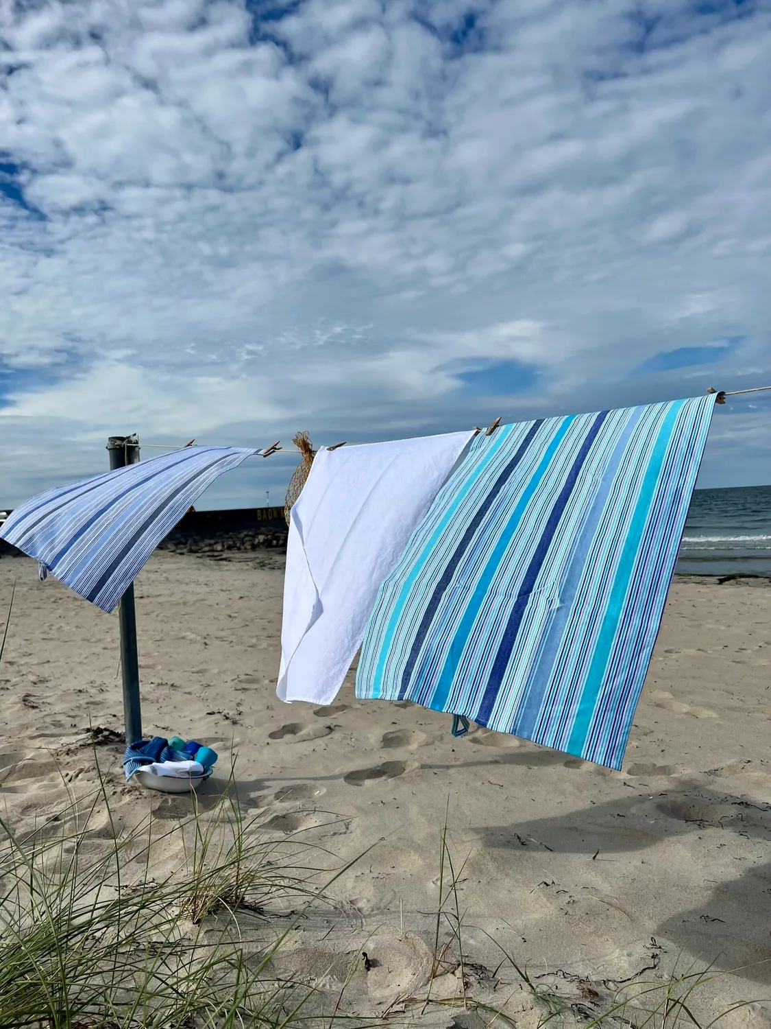 Solwang viskestykke multi aqua/blå vævet bomuld