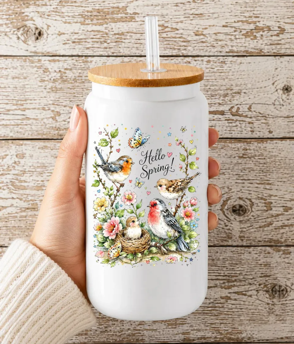 Avery Lane Gifts Hello Spring drikkeglas Flowers Birds 473 ml