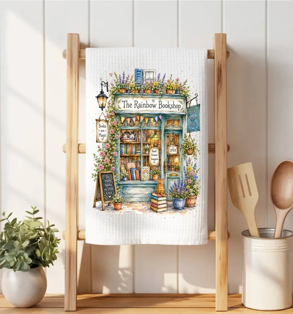Avery Lane Gifts Whimsical Bookstore viskestykke vaffelvævet
