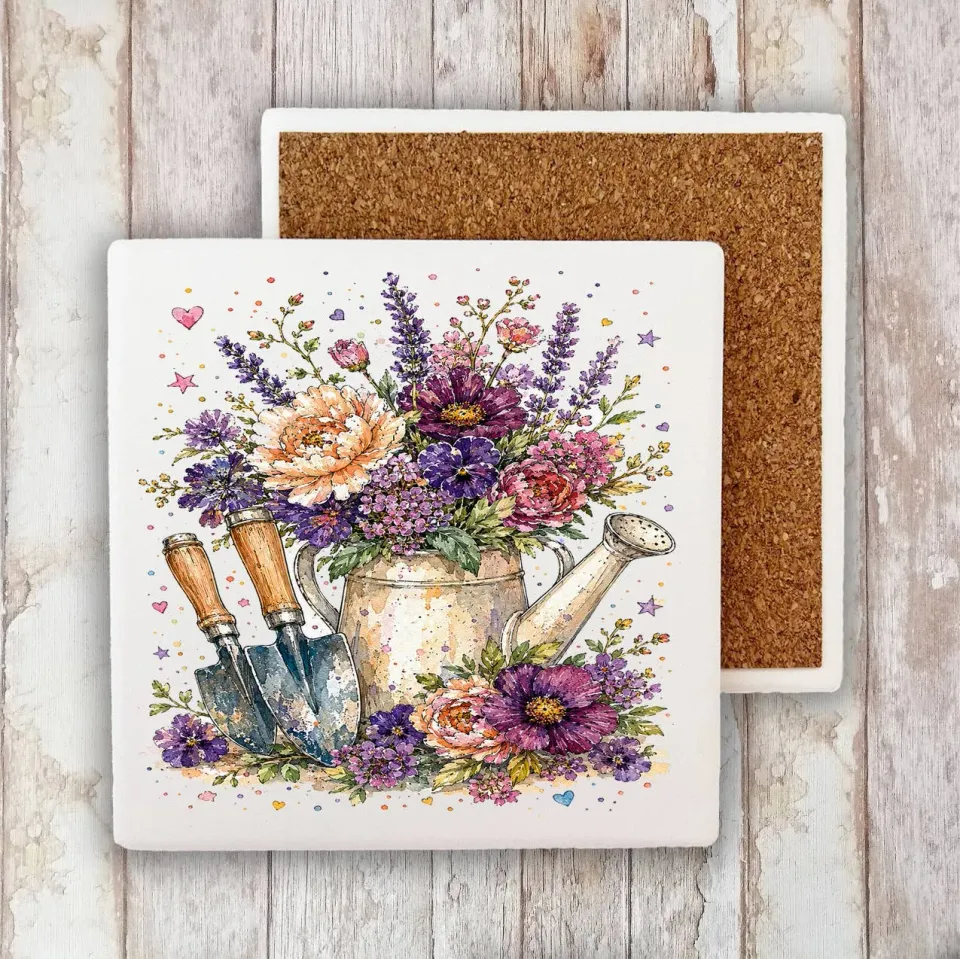 Avery Lane Gifts Watercolor Flower Watering Can bordskåner 10x10 cm sten