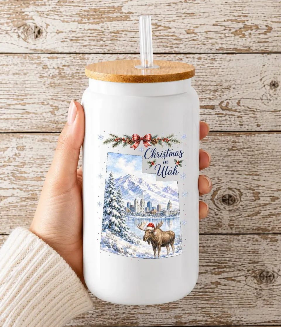 Avery Lane Gifts Christmas Utah State Map drikkeglas 16oz med låg