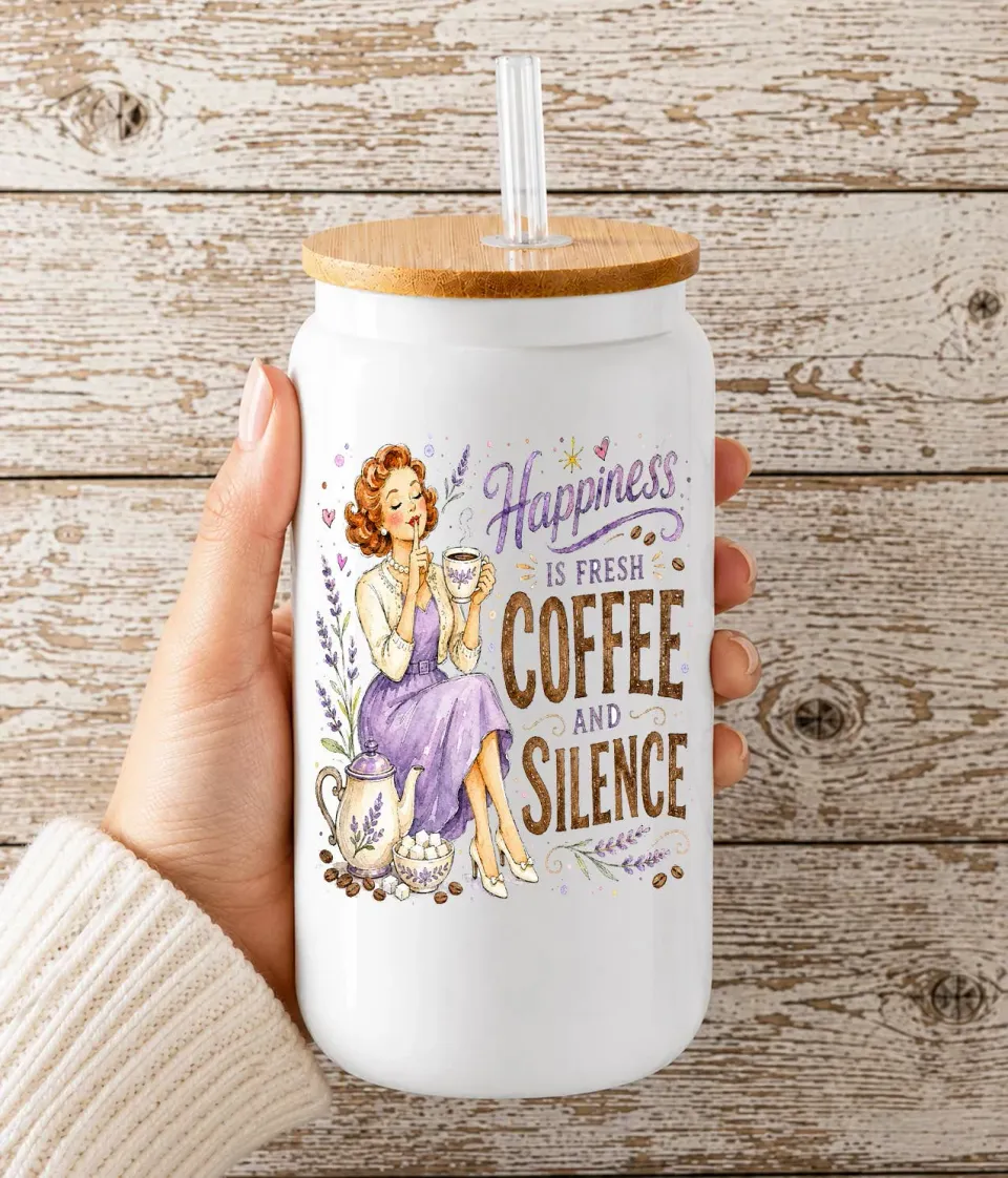 Avery Lane Gifts Housewives Happiness is Coffee and Silence glas 47cl
