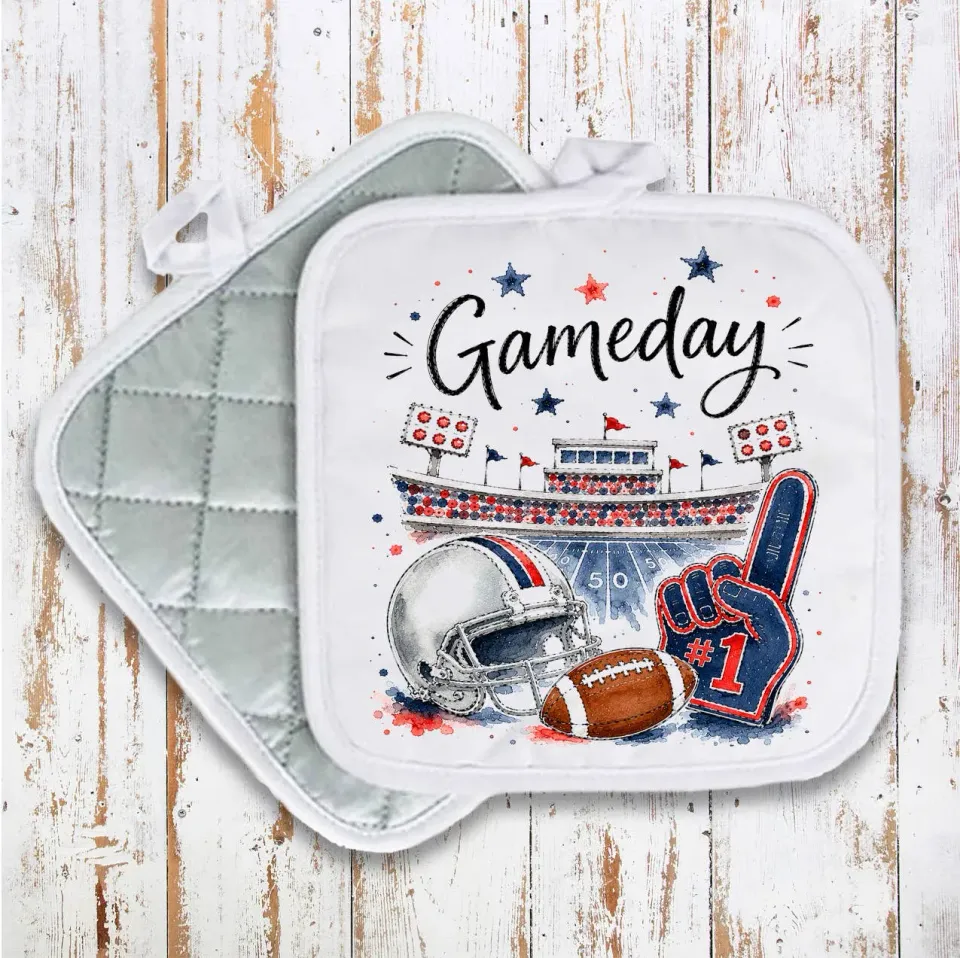 Avery Lane Gifts Gameday Football grydelap navy blue red varmebestandig