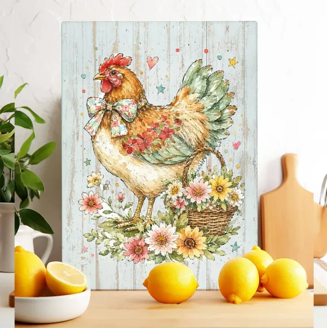 Avery Lane Country Hen skærebræt glas 28x38 cm hærdet