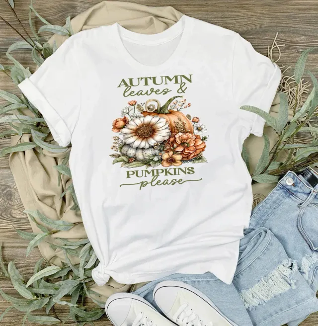 Avery Lane Gifts Autumn Leaves Pumpkins Please T-shirt hvid efterår