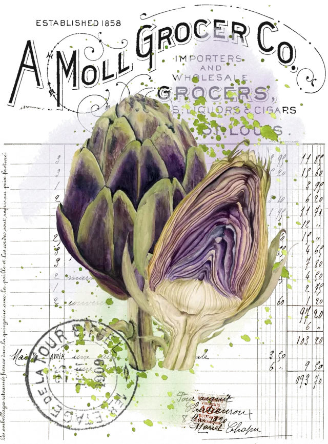 Vintage Farmhouse Artichoke plakat grøntsagstryk