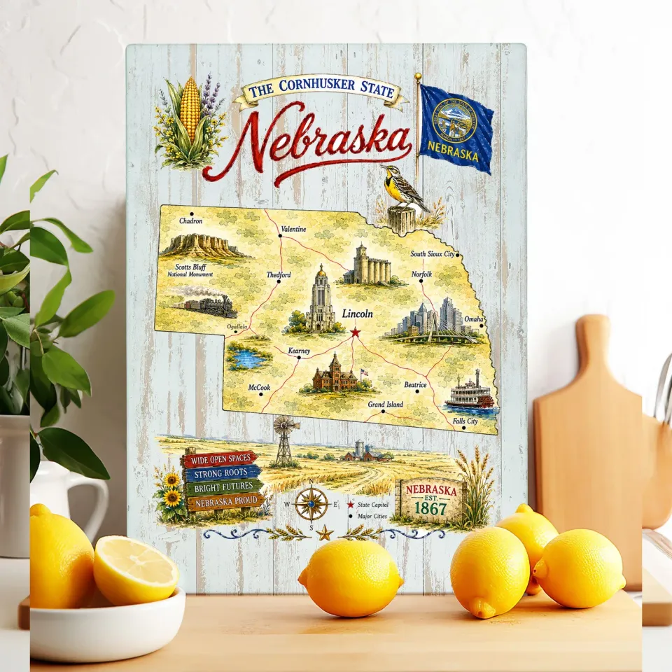 Avery Lane Gifts Nebraska skærebræt glas 28x38 cm kort