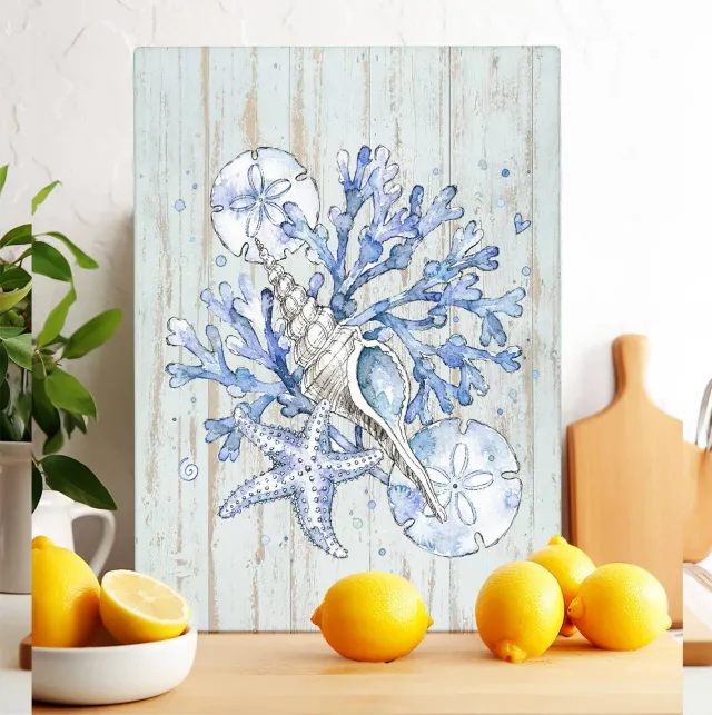 Avery Lane Gifts Coastal Blue Sand Dollar skærebræt glas 28x38 cm