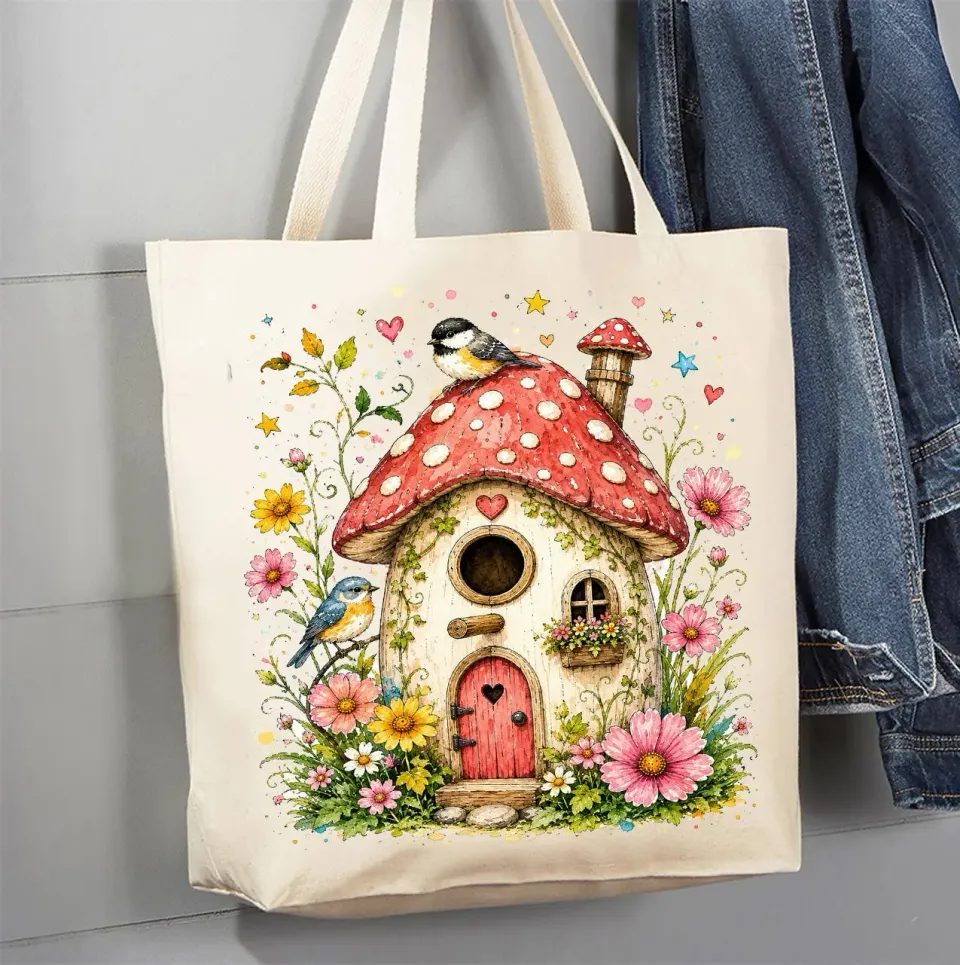 Avery Lane Gifts Mushroom Birdhouse Flowers mulepose bomuld