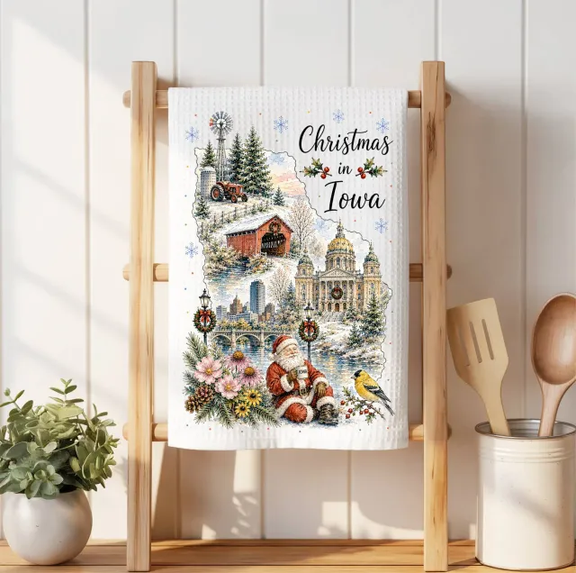 Avery Lane Gifts Christmas in Iowa State Map viskestykke jul