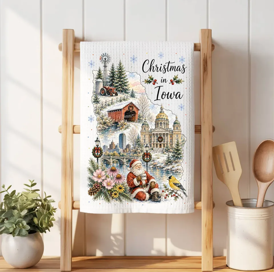 Avery Lane Gifts Christmas in Iowa State Map viskestykke jul
