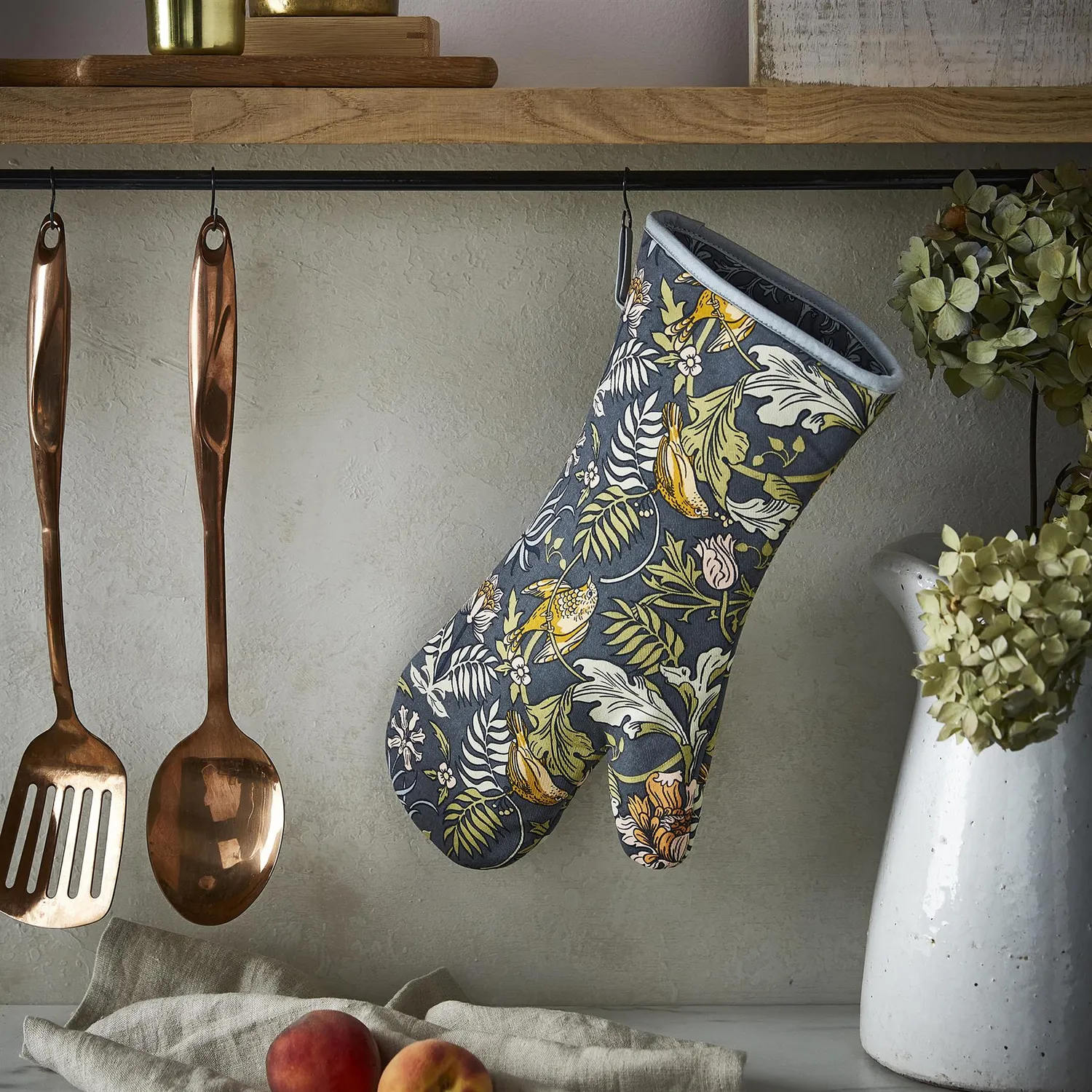 Ulster Weavers Finch & Flower ovnhandske navy bomuld