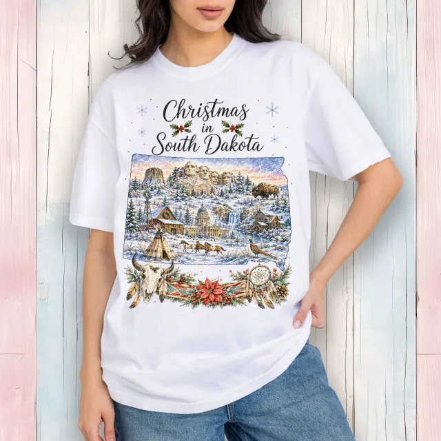 Avery Lane Gifts Christmas in South Dakota T-shirt hvid bomuld