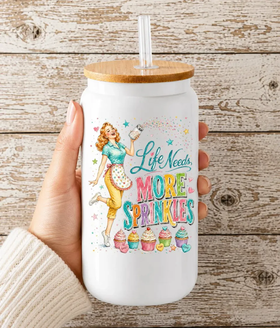 Avery Lane Gifts Life Needs More Sprinkles drikkeglas 16oz med låg