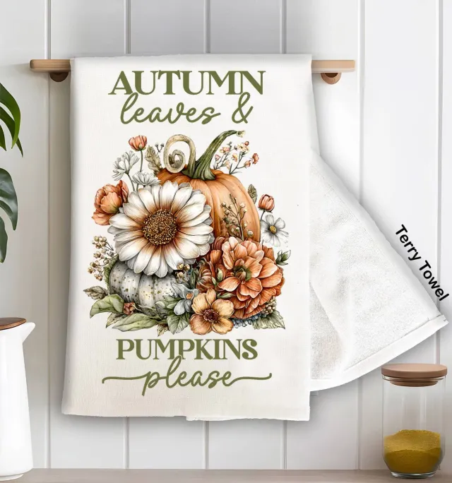 Avery Lane Gifts Autumn Leaves Pumpkins Please viskestykke bomuld