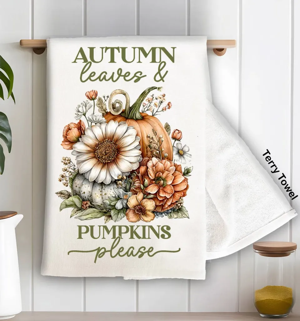 Avery Lane Gifts Autumn Leaves Pumpkins Please viskestykke bomuld